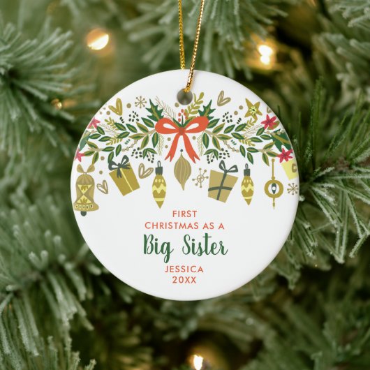 Eerste kerstfeest als grote zus gepersonaliseerde keramisch ornament (Boom)