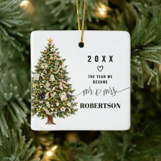 Eerste kerstfeest als meneer en mevrouw aandenken keramisch ornament