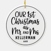 Eerste kerstfeest als meneer en mevrouw aangepaste keramisch ornament (Achterkant)