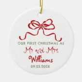 Eerste kerstfeest als meneer en mevrouw aangepaste keramisch ornament (Voorkant)