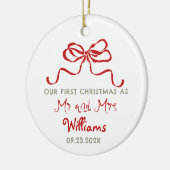 Eerste kerstfeest als meneer en mevrouw aangepaste keramisch ornament (Links)