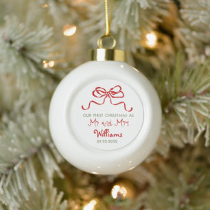 Eerste kerstfeest als meneer en mevrouw Bow Keramische Bal Ornament