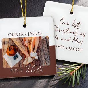 Eerste kerstfeest als meneer en mevrouw Foto Kleur Keramisch Ornament