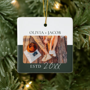 Eerste kerstfeest als meneer en mevrouw foto kleur keramisch ornament
