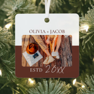Eerste kerstfeest als meneer en mevrouw foto kleur metalen ornament