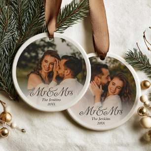 Eerste kerstfeest als meneer en mevrouw foto-ornam keramisch ornament