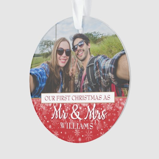 Eerste kerstfeest als meneer en mevrouw foto's ornament (voorkant)