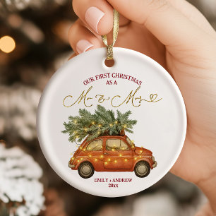 Eerste kerstfeest als meneer en mevrouw keramisch ornament