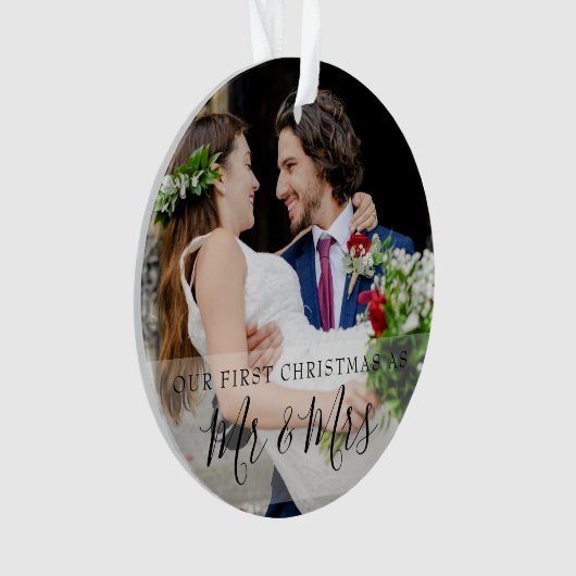 Eerste kerstfeest als meneer en mevrouw Naam 2 fot Ornament (voorkant)