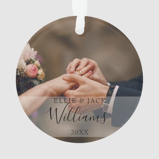 Eerste kerstfeest als meneer en mevrouw Naam 2 fot Ornament (achterkant)