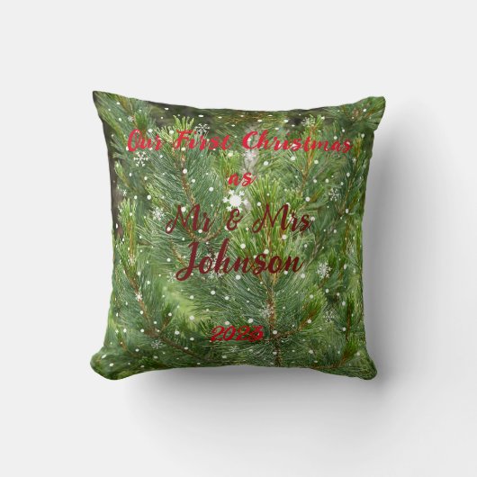 Eerste kerstfeest als meneer & mevrouw bewerkbare  kussen (Voorkant)