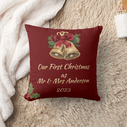 Eerste kerstfeest als meneer & mevrouw bewerkbare  kussen (Deken)