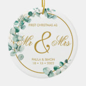 Eerste kerstfeest als meneer & mevrouw keramisch ornament (Voorkant)