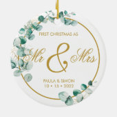 Eerste kerstfeest als meneer & mevrouw keramisch ornament (Achterkant)