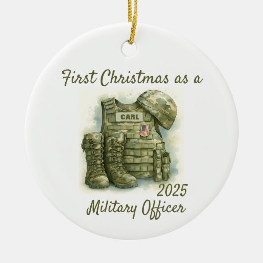 Eerste kerstfeest als militair officier keramisch ornament (Voorkant)