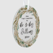 Eerste Kerstfeest als Mr. en mevrouw 1ste Pas getr Ornament (voorkant)
