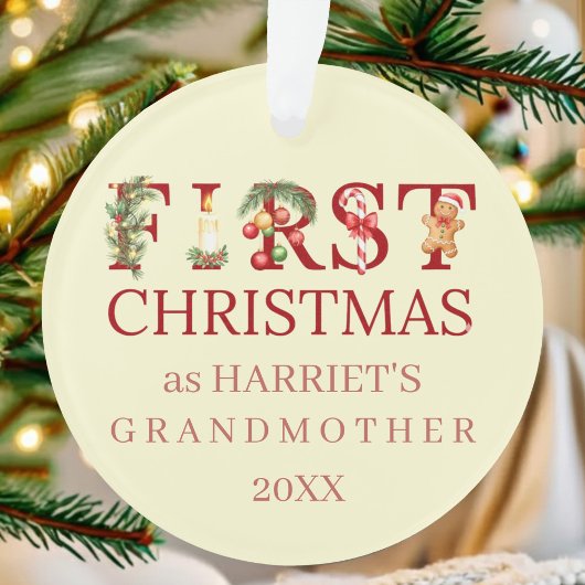 Eerste kerstfeest als oma Rode typografie – op maa Ornament