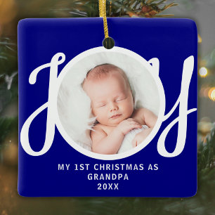 Eerste kerstfeest als opa foto-aandenken blauw keramisch ornament