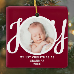 Eerste kerstfeest als opa foto-aandenken Maroon  Keramisch Ornament