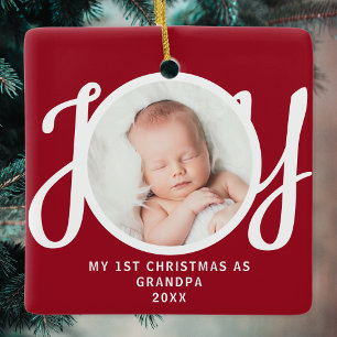 Eerste kerstfeest als opa foto-aandenken Rood Keramisch Ornament