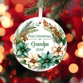 Eerste kerstfeest als opa Witte Poinsettia's Keramisch Ornament