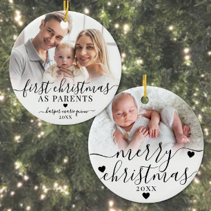 Eerste kerstfeest als ouders babyfoto keramisch ornament