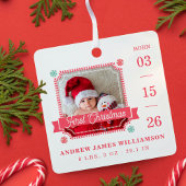 Eerste kerstfeest Baby Birth Stats Foto Candy Cane Metalen Ornament