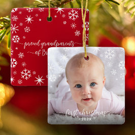 Eerste kerstfeest Baby Foto Snowflakes Grootouders Keramisch Ornament