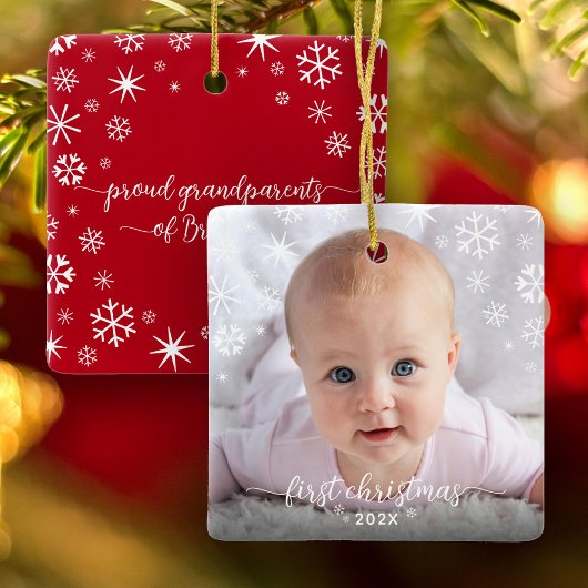 Eerste kerstfeest Baby Foto Snowflakes Grootouders Keramisch Ornament