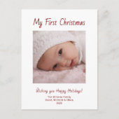 Eerste Kerstfeest Baby Meisje Foto Feestelijk Feestdagenkaart (Voorkant)