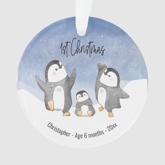 Eerste kerstfeest Baby Penguin Monogrammed Ornament (voorkant)