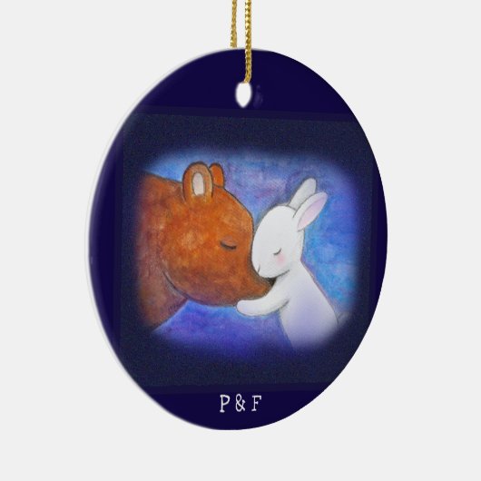 Eerste Kerstfeest Beer & Bunny Custom Name Keramisch Ornament (Rechts)