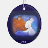Eerste Kerstfeest Beer & Bunny Custom Name Keramisch Ornament (Links)