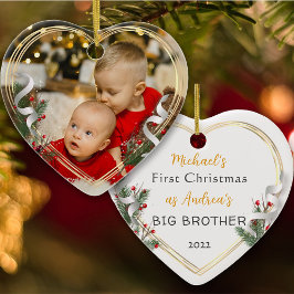 Eerste kerstfeest Big Brother Love Gold Lijst Foto Keramisch Ornament