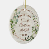 Eerste Kerstfeest Birch Eucalyptus Foto Keramisch Ornament (Rechts)