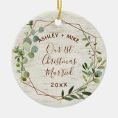 Eerste Kerstfeest Birch Eucalyptus Foto Keramisch Ornament (Voorkant)