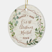 Eerste Kerstfeest Birch Eucalyptus Foto Keramisch Ornament (Links)
