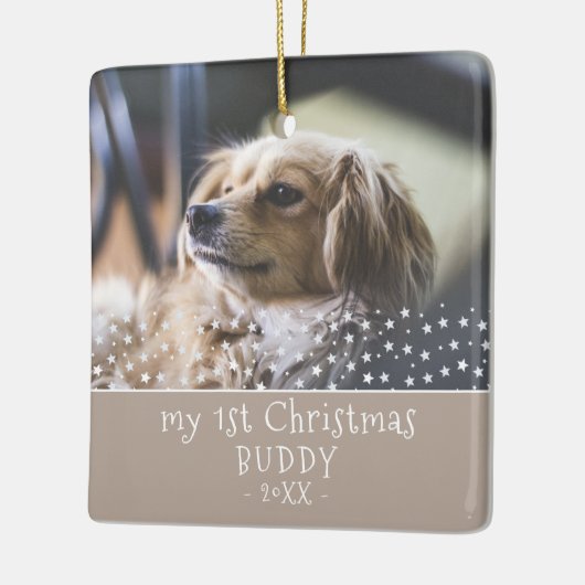 Eerste Kerstfeest Dog Pet Photo Stars Keepomwille Keramisch Ornament (Links)