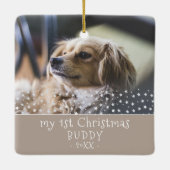 Eerste Kerstfeest Dog Pet Photo Stars Keepomwille Keramisch Ornament (Achterkant)