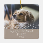 Eerste Kerstfeest Dog Pet Photo Stars Keepomwille Keramisch Ornament (Voorkant)