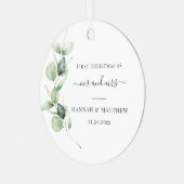 Eerste kerstfeest Eucalyptus Weddag Foto Metalen Ornament (Voorkant links)