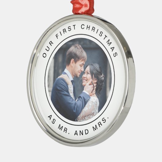 Eerste kerstfeest | Foto zwart-wit Metalen Ornament (Links)