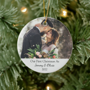 Eerste Kerstfeest Gehuwd als fotokeramisch sieraad Keramisch Ornament
