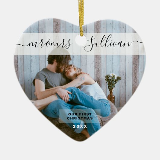 Eerste Kerstfeest Gehuwd als Mr. en mevrouw PHOTO  Keramisch Ornament (Voorkant)
