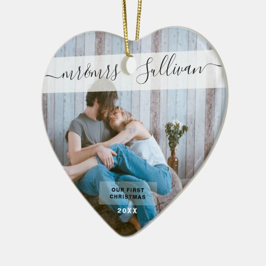 Eerste Kerstfeest Gehuwd als Mr. en mevrouw PHOTO  Keramisch Ornament (Links)