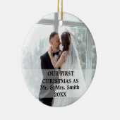 Eerste Kerstfeest Gehuwd als Mr. en mevrouw PHOTO Keramisch Ornament (Rechts)