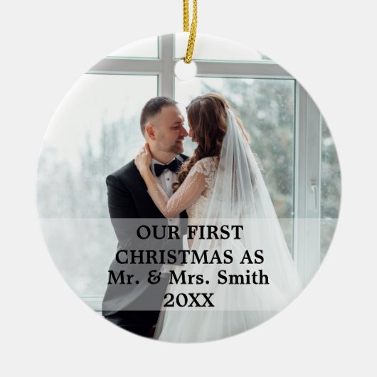 Eerste Kerstfeest Gehuwd als Mr. en mevrouw PHOTO Keramisch Ornament (Voorkant)