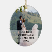 Eerste Kerstfeest Gehuwd als Mr. en mevrouw PHOTO Keramisch Ornament (Rechts)
