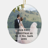 Eerste Kerstfeest Gehuwd als Mr. en mevrouw PHOTO Keramisch Ornament (Links)