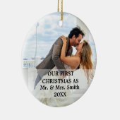 Eerste Kerstfeest Gehuwd als Mr. en mevrouw PHOTO Keramisch Ornament (Rechts)
